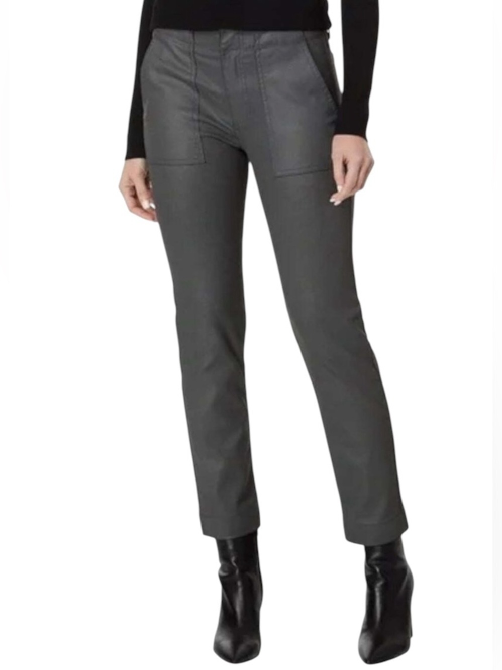 Kut from the Kloth•Reese Coated Straight Leg Ankle Pants in Charcoal